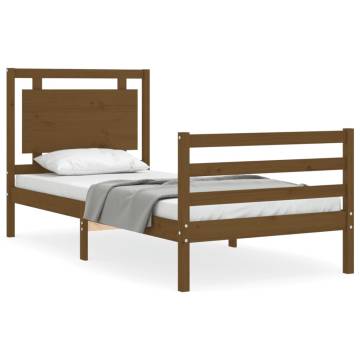 Honey Brown Bed Frame with Headboard - 90x200 cm Solid Wood