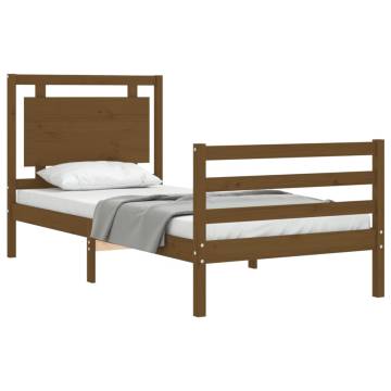 Honey Brown Bed Frame with Headboard - 90x200 cm Solid Wood