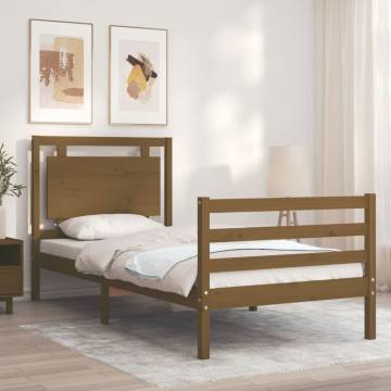 Honey Brown Bed Frame with Headboard - 90x200 cm Solid Wood