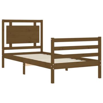 Honey Brown Bed Frame with Headboard - 90x200 cm Solid Wood