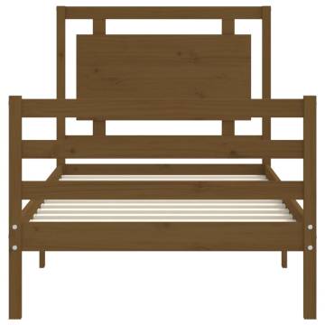 Honey Brown Bed Frame with Headboard - 90x200 cm Solid Wood