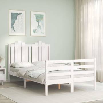 White Bed Frame with Headboard - 120x200 cm Solid Wood