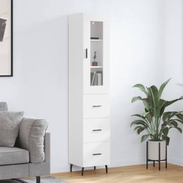 Elegant Highboard in White - 34.5x34x180 cm Engineered Wood