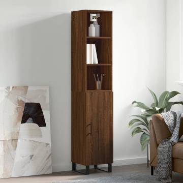 Stylish Highboard Brown Oak - 34.5x34x180 cm Engineered Wood