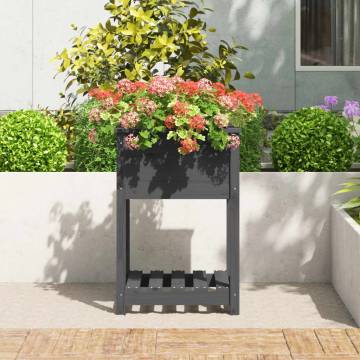 Grey Solid Wood Pine Planter with Shelf - 54x54x81 cm