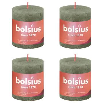 Bolsius Rustic Pillar Candles - Fresh Olive 4 pcs | HipoMarket