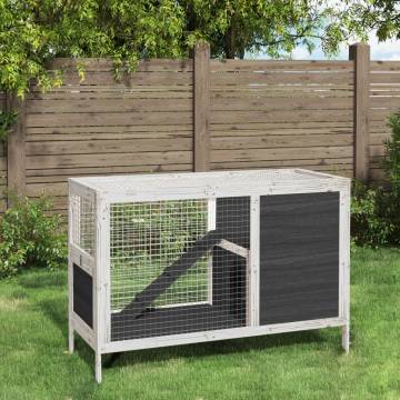 Rabbit Hutch Grey 103x44x69.5 cm - Solid Pine Wood