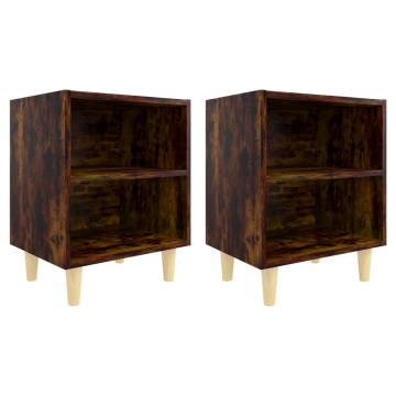 Bed Cabinets with Solid Wood Legs - Smoked Oak | HipoMarket