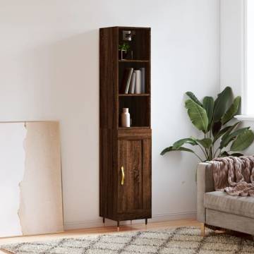 Stylish Highboard in Brown Oak - 34.5x34x180 cm