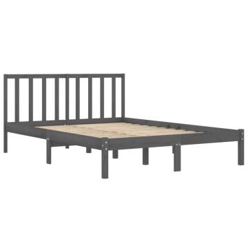 Grey Pine Bed Frame 140x190 cm - Solid Wood Design