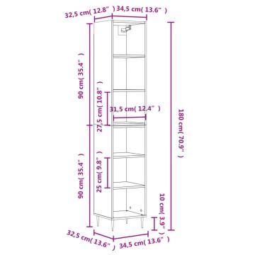 Stylish Highboard in Concrete Grey - 34.5x32.5x180 cm