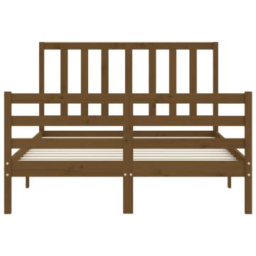 Stylish Honey Brown Small Double Bed Frame with Headboard