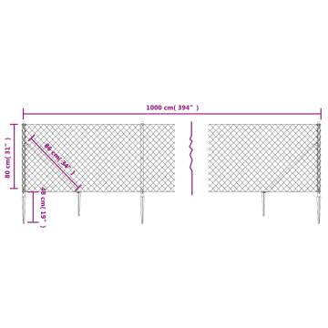 Durable Chain Link Fence with Spike Anchors - Green 0.8x10m