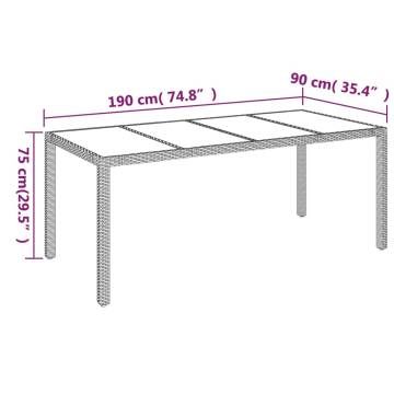 Stylish Grey Garden Table with Glass Top - 190x90 cm