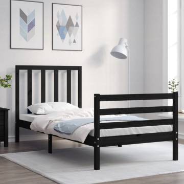 Black Bed Frame with Headboard - 100x200 cm Solid Wood