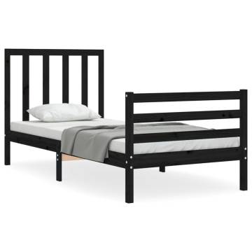 Black Bed Frame with Headboard - 100x200 cm Solid Wood