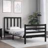 Black Bed Frame with Headboard - 100x200 cm Solid Wood