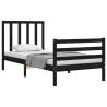 Black Bed Frame with Headboard - 100x200 cm Solid Wood