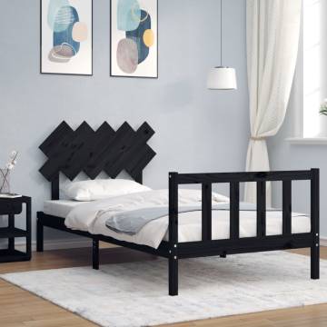 Black Bed Frame with Headboard – 100x200 cm Solid Wood