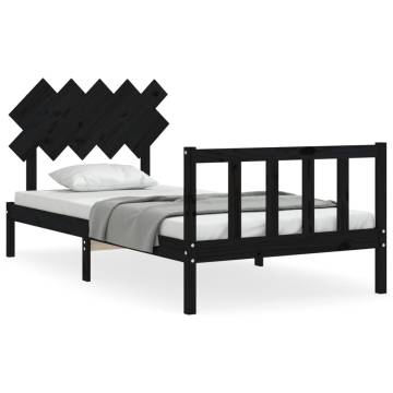 Black Bed Frame with Headboard – 100x200 cm Solid Wood