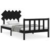 Black Bed Frame with Headboard – 100x200 cm Solid Wood