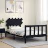 Black Bed Frame with Headboard – 100x200 cm Solid Wood