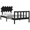 Black Bed Frame with Headboard – 100x200 cm Solid Wood