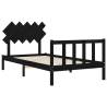 Black Bed Frame with Headboard – 100x200 cm Solid Wood