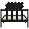 Black Bed Frame with Headboard – 100x200 cm Solid Wood