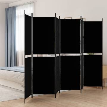 6-Panel Black Room Divider - 300x200 cm Stylish Fabric Screen