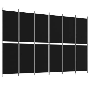 6-Panel Black Room Divider - 300x200 cm Stylish Fabric Screen