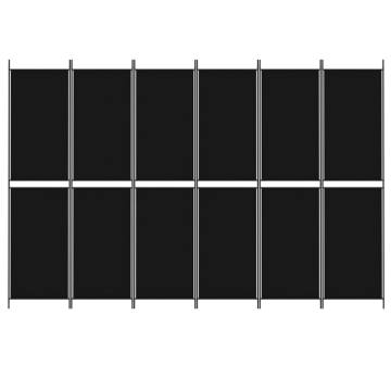 6-Panel Black Room Divider - 300x200 cm Stylish Fabric Screen