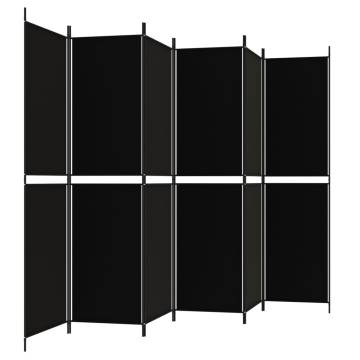 6-Panel Black Room Divider - 300x200 cm Stylish Fabric Screen