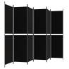 6-Panel Black Room Divider - 300x200 cm Stylish Fabric Screen