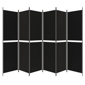 6-Panel Black Room Divider - 300x200 cm Stylish Fabric Screen