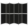 6-Panel Black Room Divider - 300x200 cm Stylish Fabric Screen