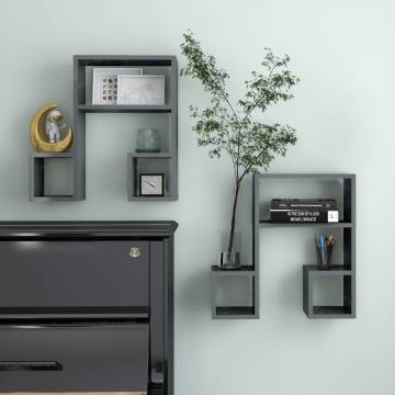 Stylish High Gloss Grey Wall Shelf - 2 pcs | HipoMarket UK