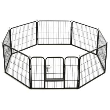 Dog Playpen 8 Panels Steel 80x60 cm Black | HipoMarket