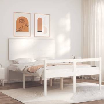 Stylish White Double Bed Frame with Headboard - Solid Wood