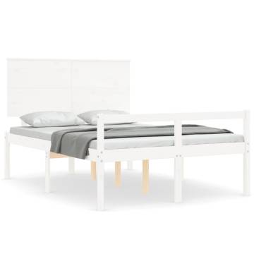 Stylish White Double Bed Frame with Headboard - Solid Wood