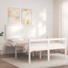 Stylish White Double Bed Frame with Headboard - Solid Wood