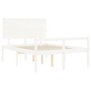 Stylish White Double Bed Frame with Headboard - Solid Wood