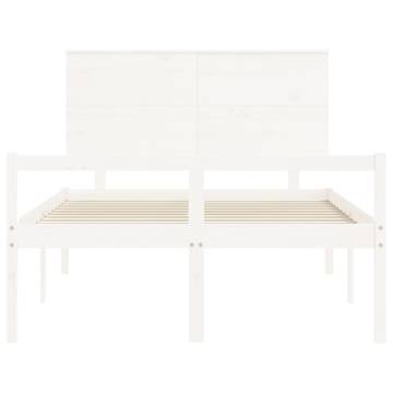 Stylish White Double Bed Frame with Headboard - Solid Wood