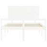 Stylish White Double Bed Frame with Headboard - Solid Wood