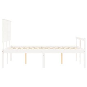 Stylish White Double Bed Frame with Headboard - Solid Wood