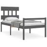 Grey Bed Frame with Headboard 100x200 cm - Solid Wood Design