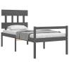 Grey Bed Frame with Headboard 100x200 cm - Solid Wood Design