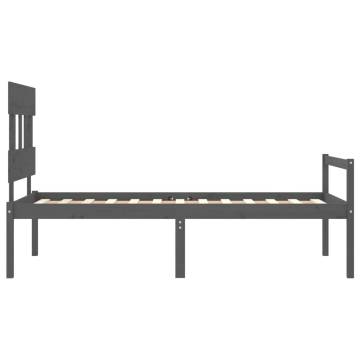 Grey Bed Frame with Headboard 100x200 cm - Solid Wood Design