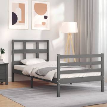 Grey Bed Frame with Headboard 90x200 cm | Solid Wood Design