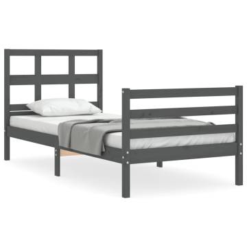 Grey Bed Frame with Headboard 90x200 cm | Solid Wood Design